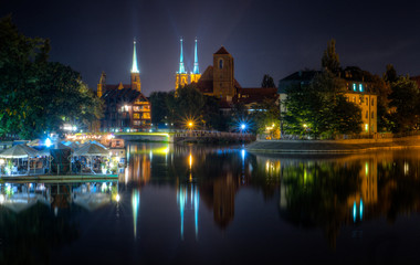 View of the city at night. Wroclaw, Poland.