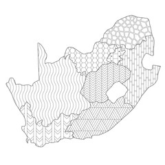 Coloring page South Africa map administrative division regions with different texture vector illustration