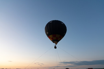 Colorful air balloon flying among the blue sky