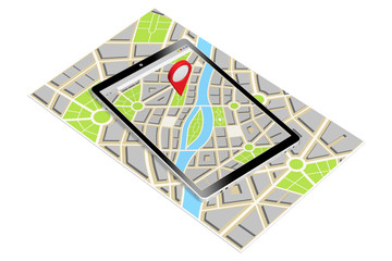 3D tablet, map - location concept