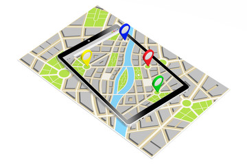 3D tablet, map - destinations concept
