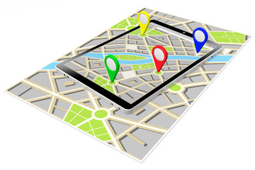 3D tablet, map - destinations concept