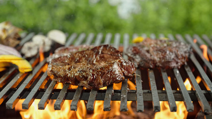 landscape BBQ grilled smoke cooking with fresh meat