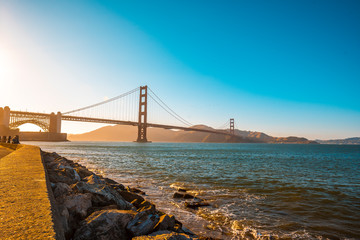 Golden Gate and its beautiful sunset tones one summer afternoon. United States