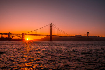 Fototapeta na wymiar Red sunset at the Golden Gate of San Francisco. United States