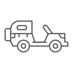 Army vehicle thin line icon, army and transport, military car sign, vector graphics, a linear pattern on a white background.