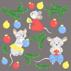 Cute mouse with christmas balls