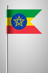 Flag of Ethiopia. National Flag on Flagpole. Isolated Illustration on Gray