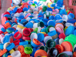 Plastic bottle caps. Recycling, separation of garbage.