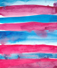 Striped watercolor background Pink red blue abstract background