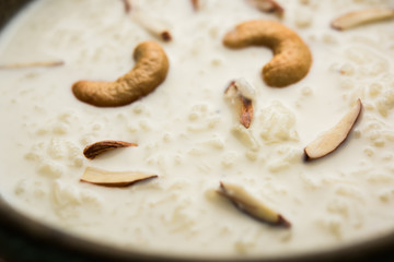 Rice Kheer or Firni or Chawal ki Khir is a pudding from Indian subcontinent, made by boiling milk ,sugar and Rice. Served in a bowl
