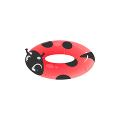 Ladybug shaped inflatable swimming ring cartoon vector illustration isolated.