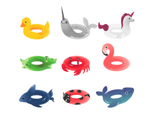 Animal shaped inflatable ring set - colorful life preserver belt collection