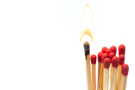 Closeup group of matchstick  on white background