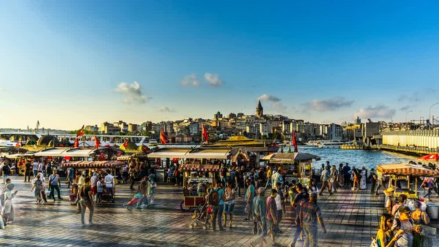 Timelapse of the people and vendors at Eminonu Square, Istanbul, Turkey