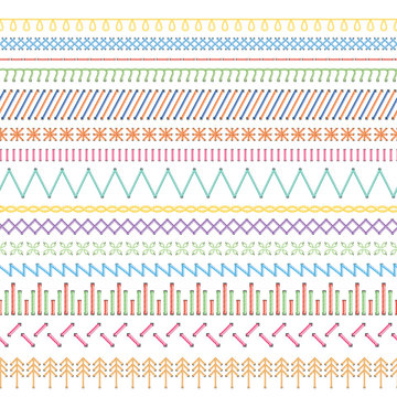 Seamless pattern of embroidery stitch types in different rows