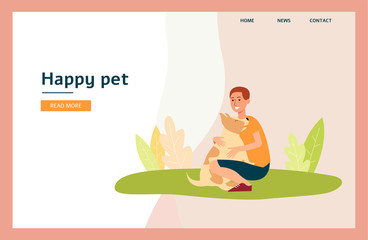Landing page for vet clinic or pet shop with characters flat vector illustration.