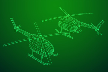 Helicopter aircraft vehicle. Wireframe low poly mesh vector illustration.