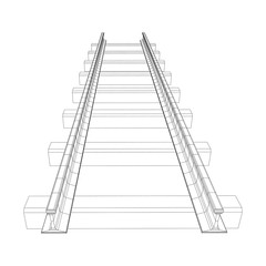 Straight rails. Railway wireframe low poly mesh vector illustration