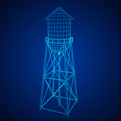 Water tower. Industrial construction with water tank. Wireframe low poly mesh vector illustration.