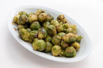 Plate of cooked Bruxel Sprouts