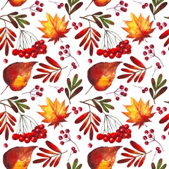 Watercolor autumn leaves pattern