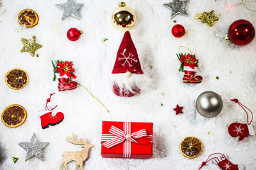 Christmas background with gnome in the snow