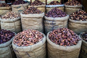 Dates, herbs and spices for sale in an Open Air Market at Luxor City, Luxor governorate, Egypt