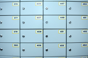 Relay drop boxes set in the postal office, lockers, numbers 