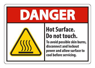 Hot Surface, Do Not Touch, To Avoid Possible Skin Burns, Disconnect And Lockout Power And Allow Surface To Cool Before Servicing Symbol Sign Isolate On White Background,Vector Illustration