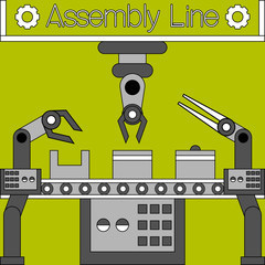 Production machinery. Assembly line poster - Vector illustration