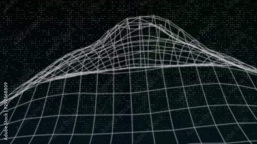Aufkleber 4K Animation Abstract Wireframe Analysis Spin Mountain. Glow Futuristic Geometric Hill Structure Pattern 3D Rendering Seamless Loop Footage.