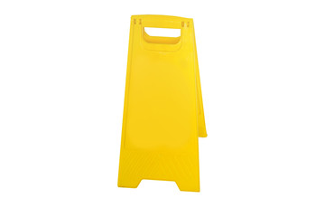 Empty yellow floor sign board on white background