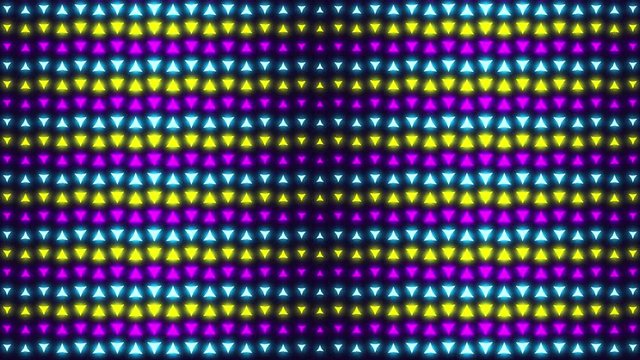80s old school neon retro wave triangle pattern, looped animated abstract background for a fun party, family holiday, Christmas, Thanksgiving, Easter or Birthday event celebration.
