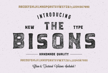 Original Handmade Textured Font. Retro Typeface. Clean & Textured Versions Included. Vector Illustration.