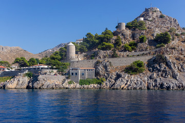 Hydra Island port view in Greece - Wind mills and towers © Nicolas