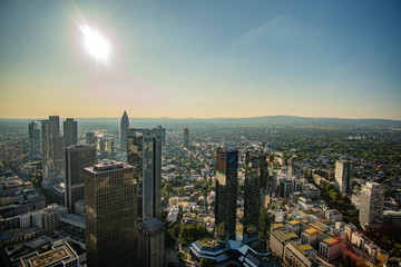 Fototapeta na wymiar Frankfurt Skyline in the Sun - view from Maintower
