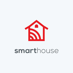 smart home logo design. House wifi wireless icon vector outline style.