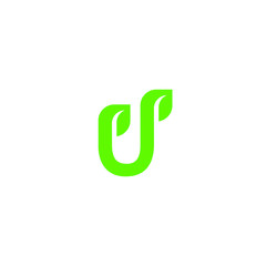 Letter U and leaf concept, letter U icon, letter U logo template,