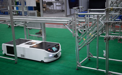 Industry shuttle robot transportation in modern warehouse factory