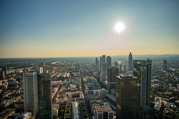 Fototapeta na wymiar Frankfurt Skyline in the Sun - view from Maintower