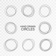 Set hand drawn ovals, felt-tip pen circles. Rough vector frame elements. Vector illustration.
