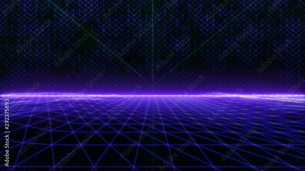 Aufkleber 4K Animation Abstract Wireframe Landscape Fly Through The Moutain Idea Graphic Motion. Glow Futuristic Geometric Structure Pattern 3D Rendering Seamless Loop Footage.