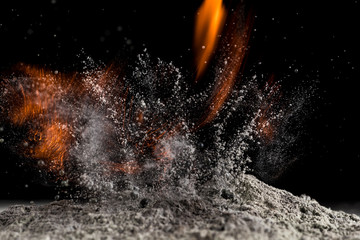 burst of burning sand, particle burst and freeze motion