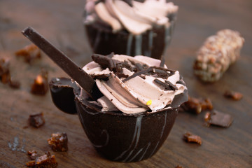 chocolate cake on wooden background