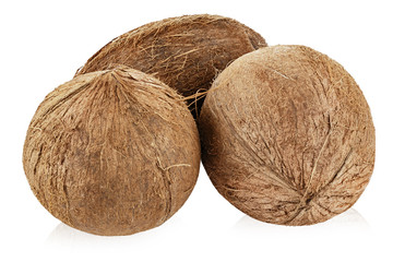 two whole coconuts isolated