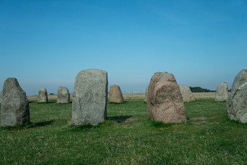 Landmark - Ale Stones (Ales stenar) old monument of stones. Photo taken inside the ring. A sunny...