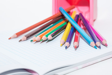 School pencils on white background.Color pencils on white background. Color pencils for drawing. Set of colored pencils. Colors of rainbow. 