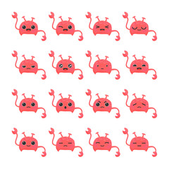 Stickers with pink crab. Funny kawaii crab.