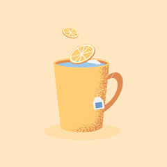 Isolated cup with tea and fly lemon part icon